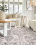 Mindi Grey and Pink Traditional Distressed Washable Rug