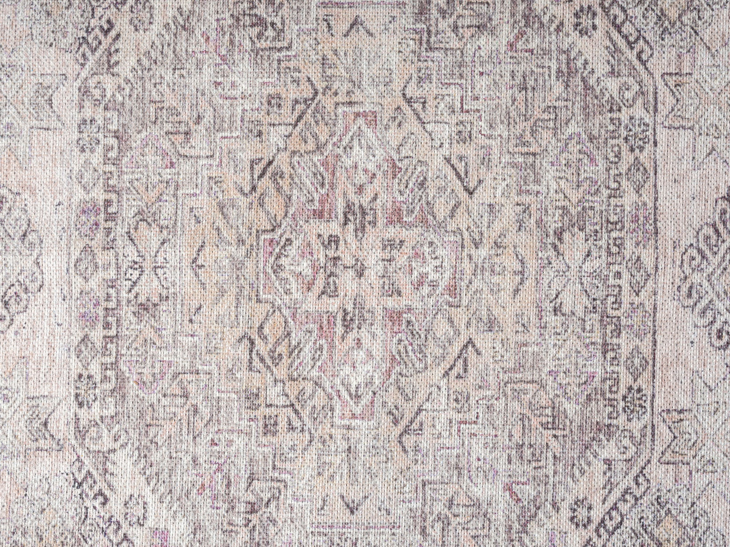 Mindi Grey and Pink Traditional Distressed Washable Rug