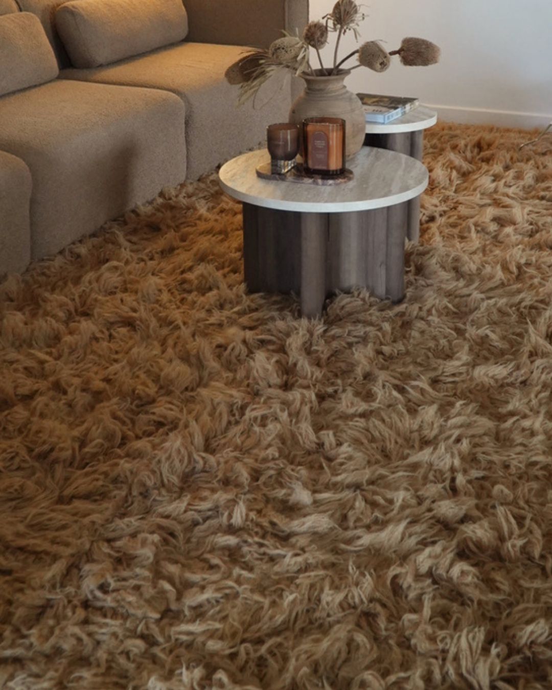 Minerva Mocha Deep Pile Wool Shag Rug