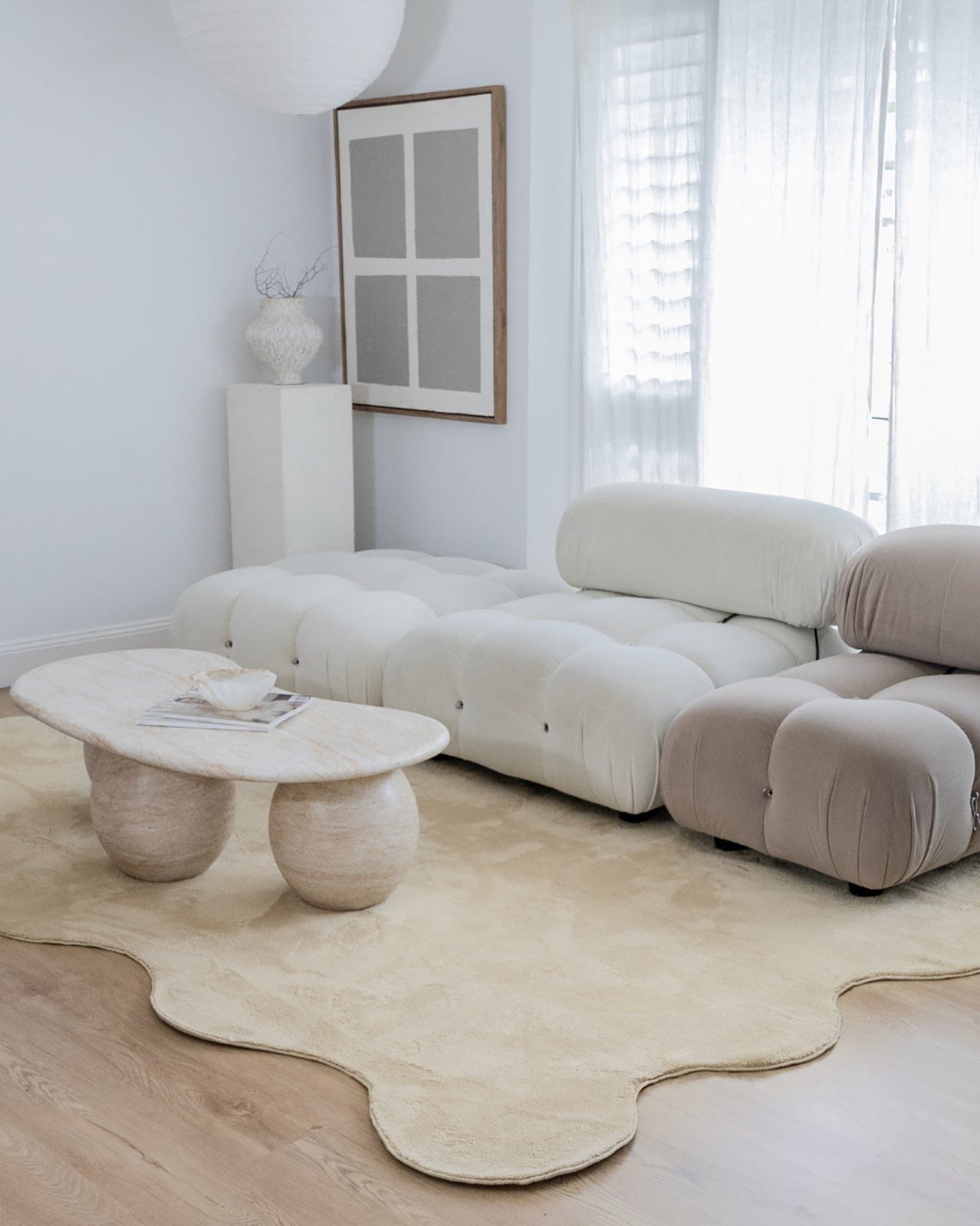 Mirta Beige Brown Scallop Washable Rug