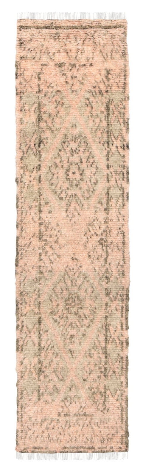 Monika Peach and Green Abstract Diamond Wool Runner Rug