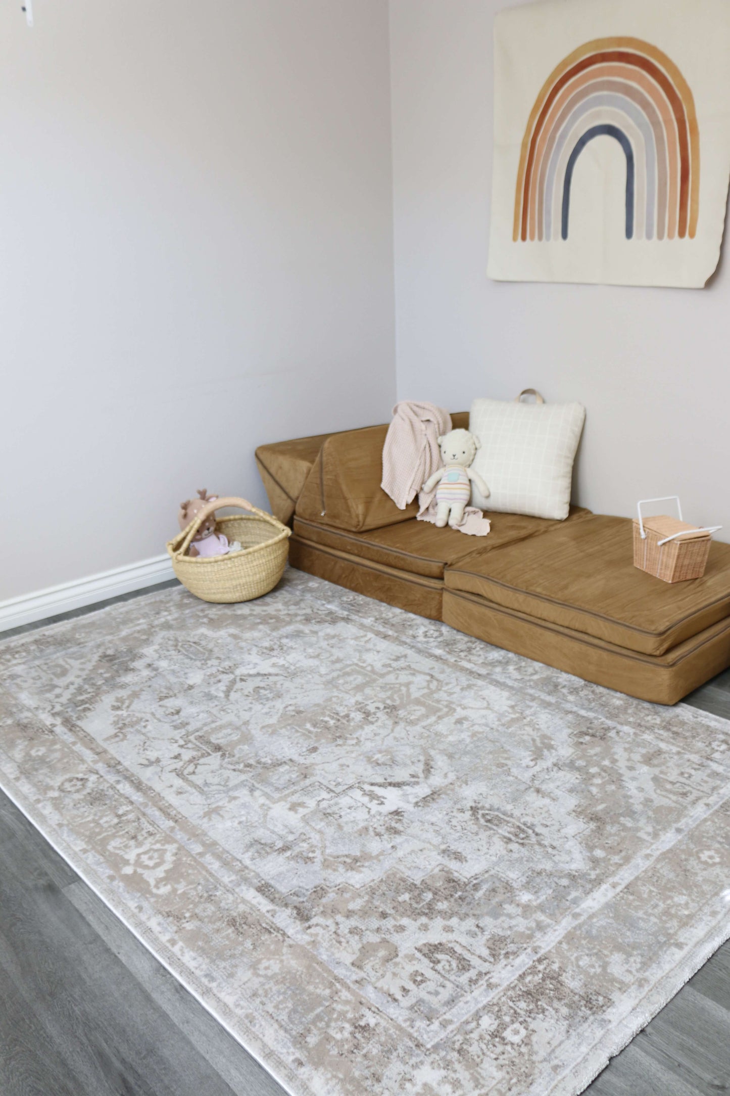 Morgan Beige and Brown Transitional Distressed Medallion Rug