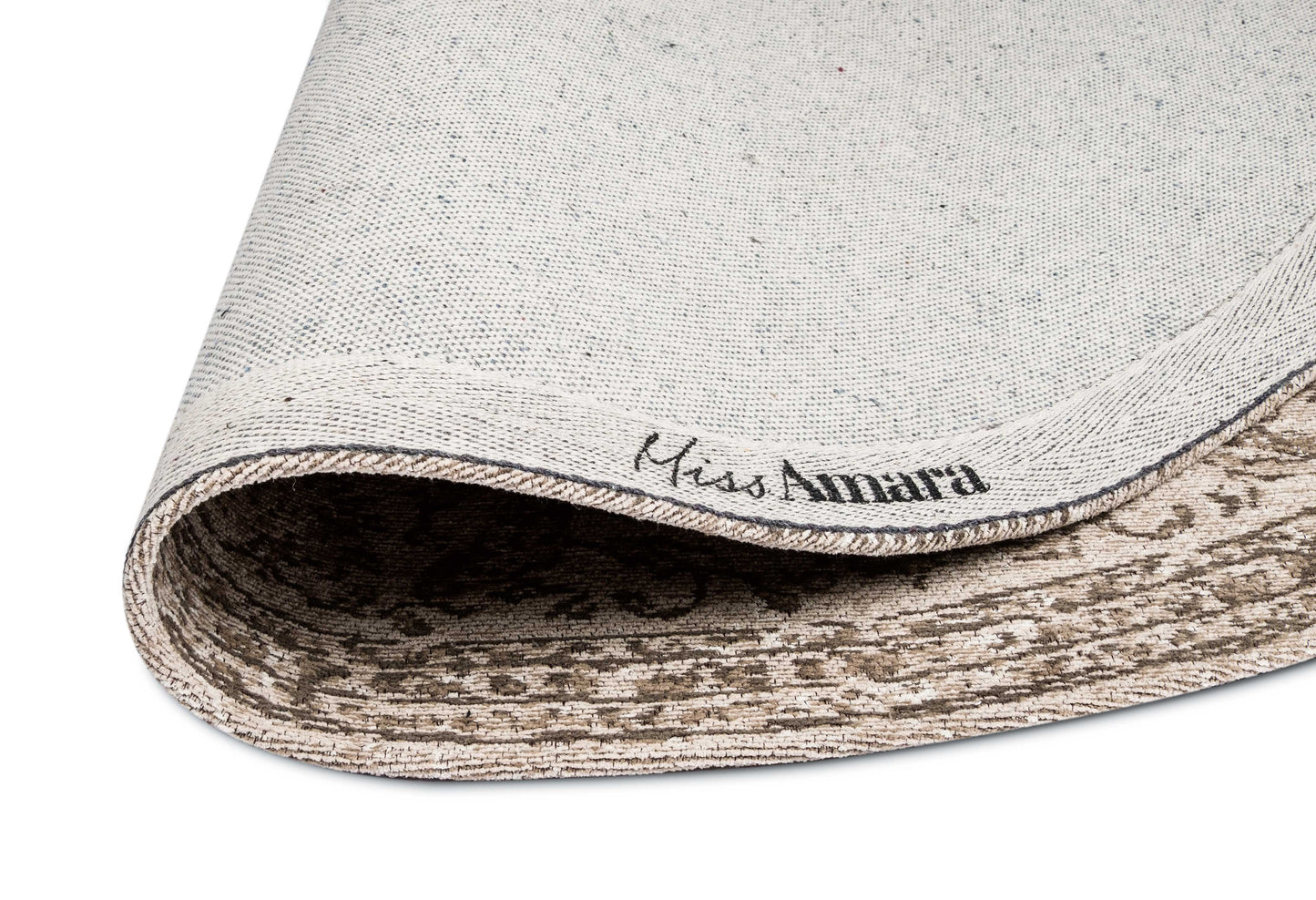 Moselle Beige and Brown Floral Distressed Round Rug