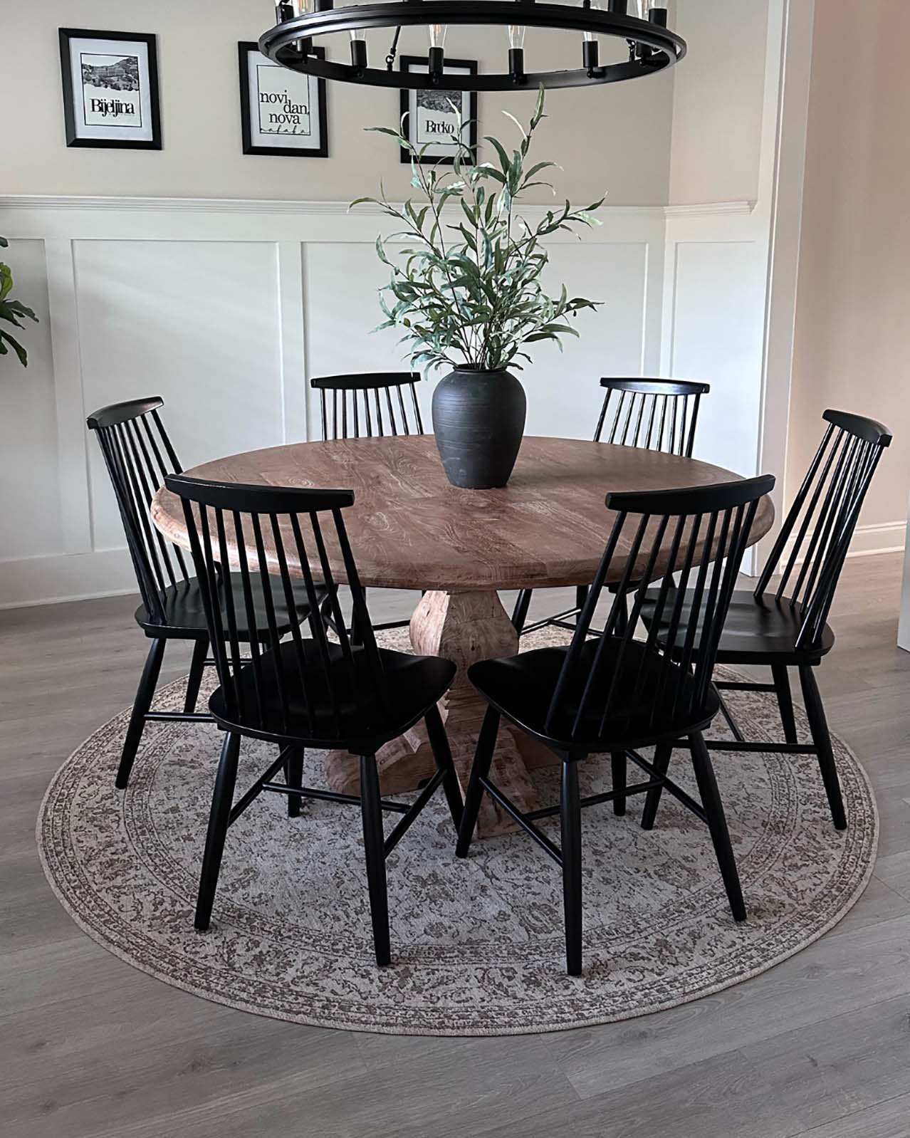 Moselle Beige and Brown Floral Distressed Round Rug