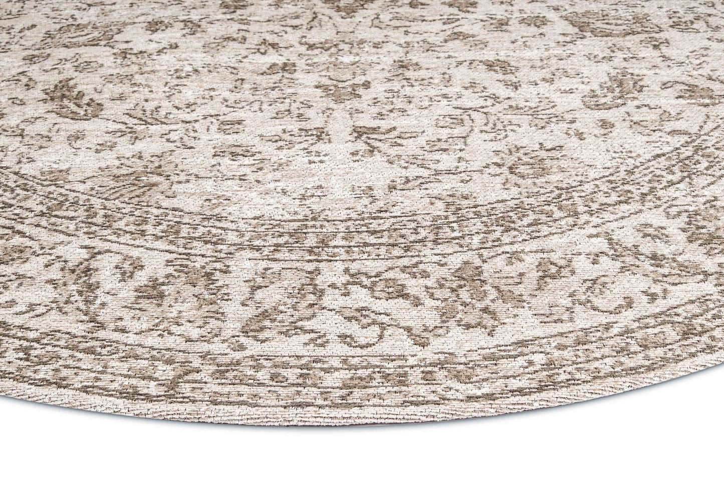 Moselle Beige and Brown Floral Distressed Round Rug