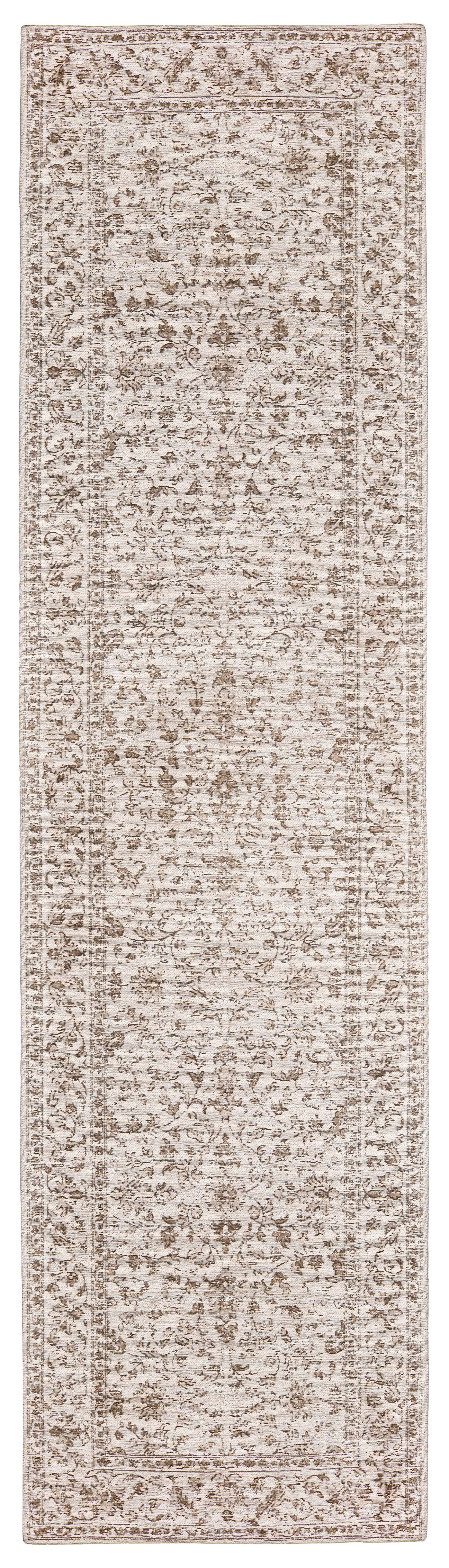 Moselle Beige and Brown Floral Distressed Runner Rug