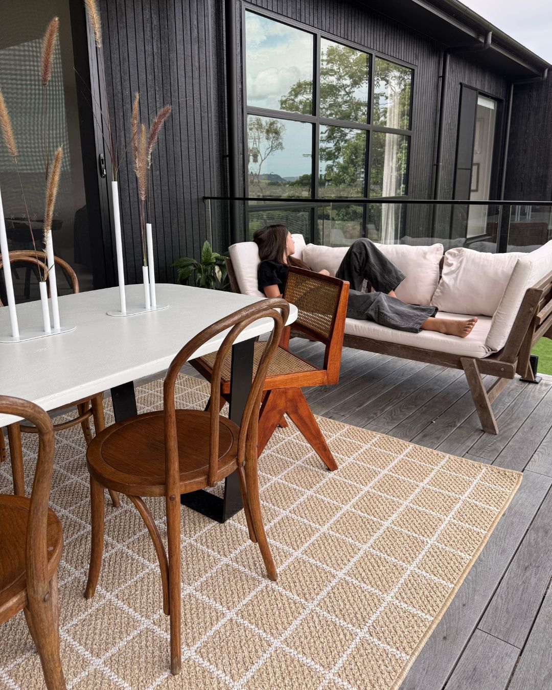 Nahata Sand Windowpane Indoor Outdoor Rug