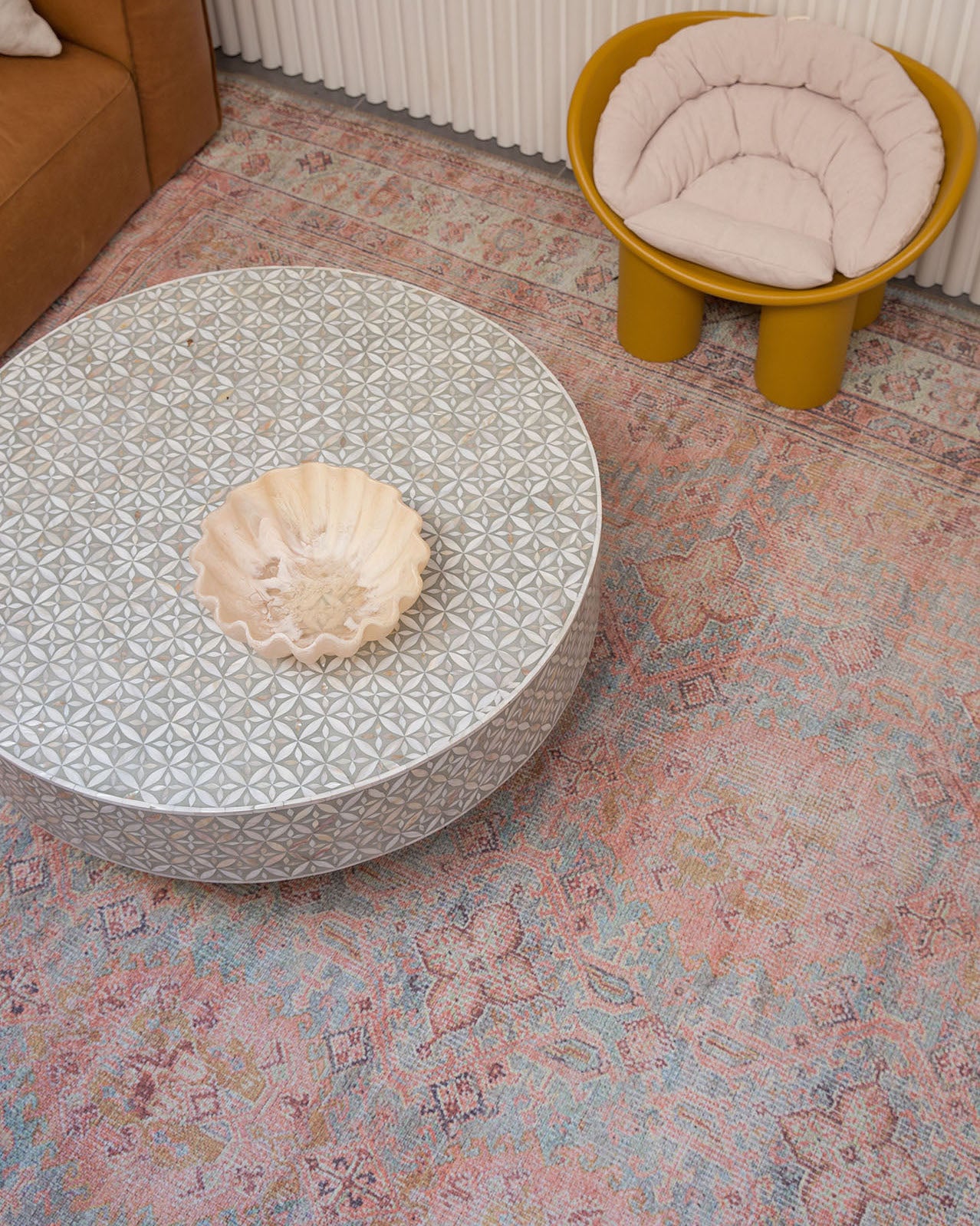 Narem Pink Orange and Blue Traditional Distressed Washable Rug