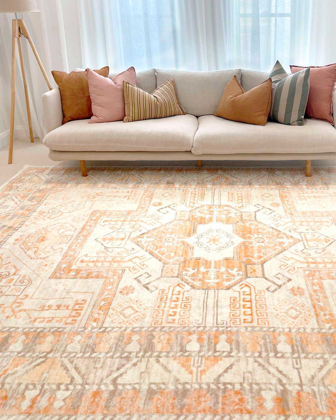 Natalya Orange and Cream Transitional Washable Rug