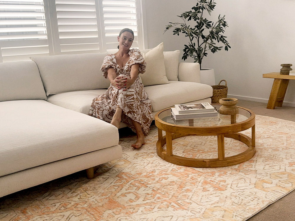 Neride Orange and Cream Tribal Washable Rug