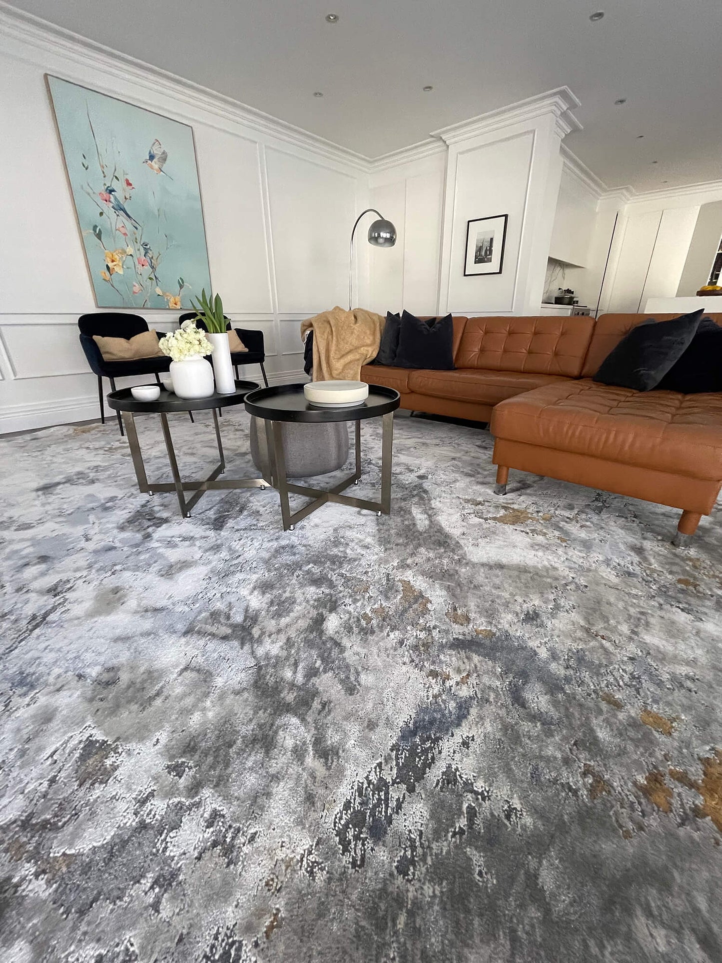 Neve Blue Grey and Bronze Transitional Motif Rug