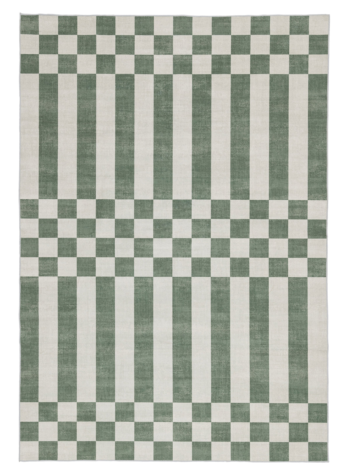Nicolette Green and White Checkered and Striped Washable Rug – Miss ...
