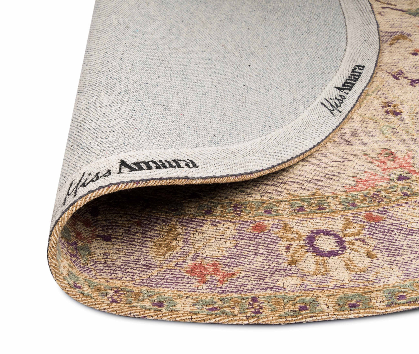 Olivia Boho Beige Purple and Coral Round Rug