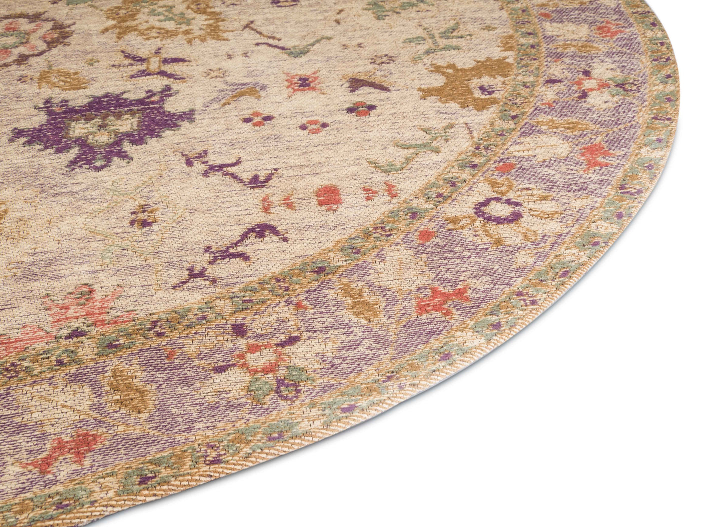 Olivia Boho Beige Purple and Coral Round Rug