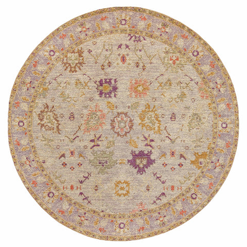 Olivia Boho Beige Purple and Coral Round Rug