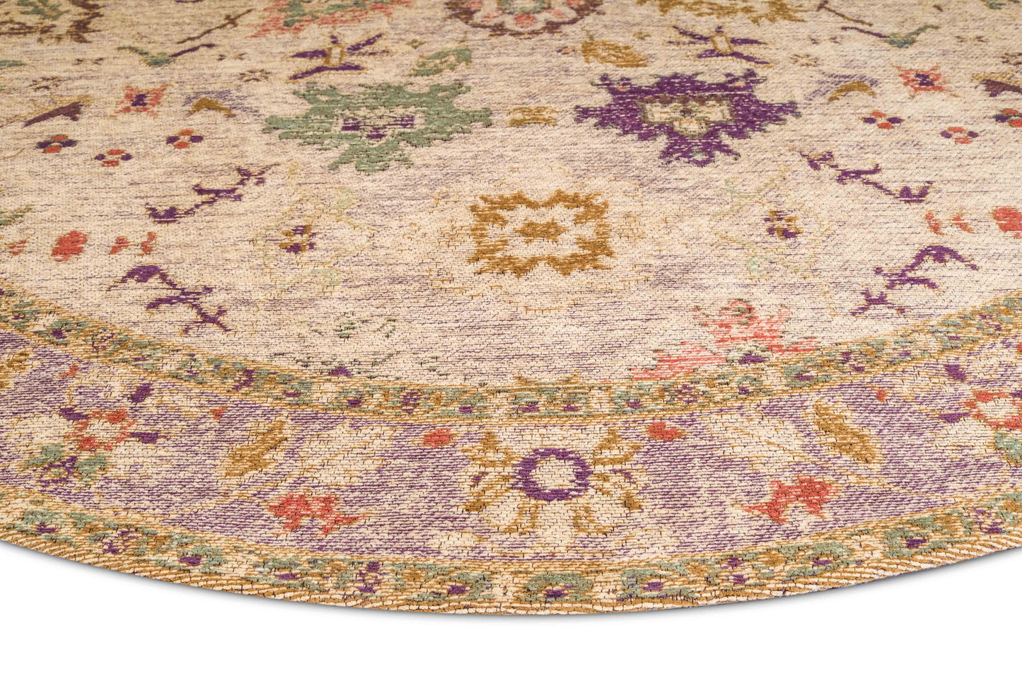 Olivia Boho Beige Purple and Coral Round Rug