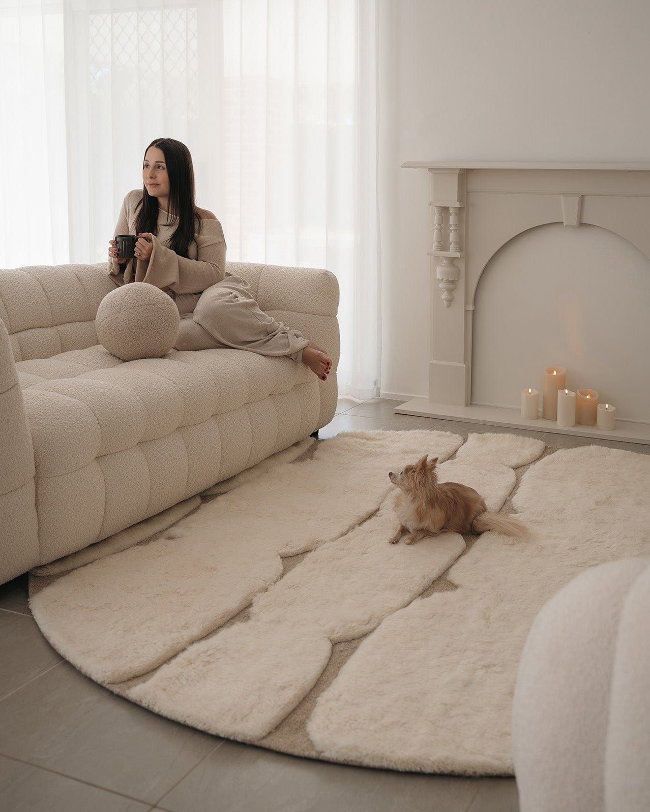 Olympia Ivory Textured Wool Round Rug