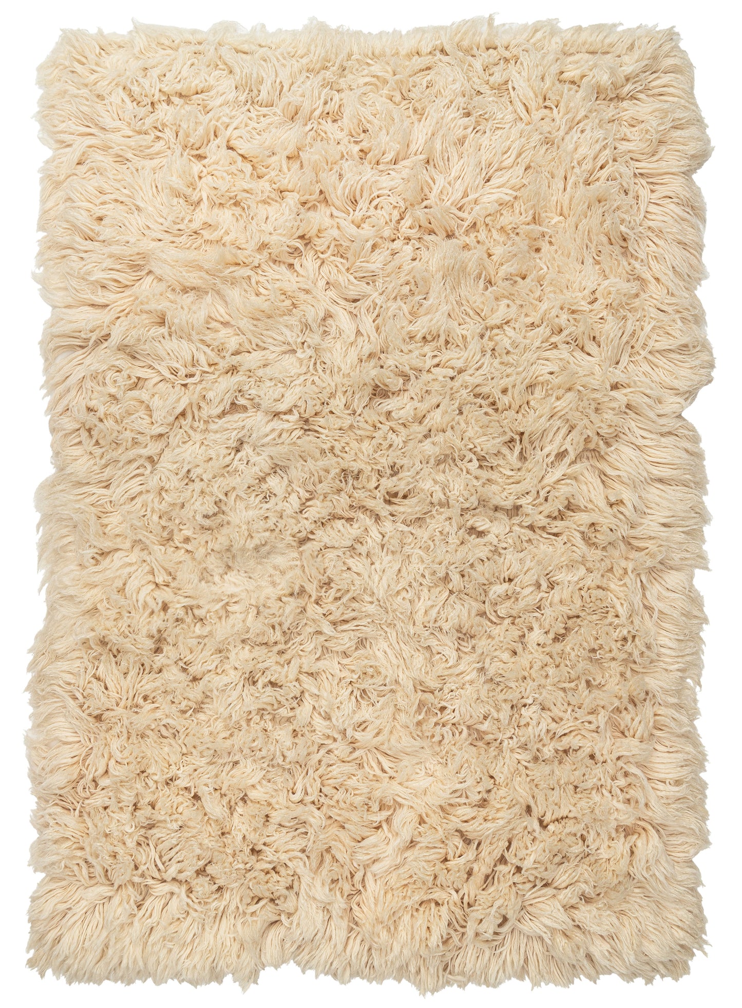 Oracene Beige Deep Pile Wool Shag Rug