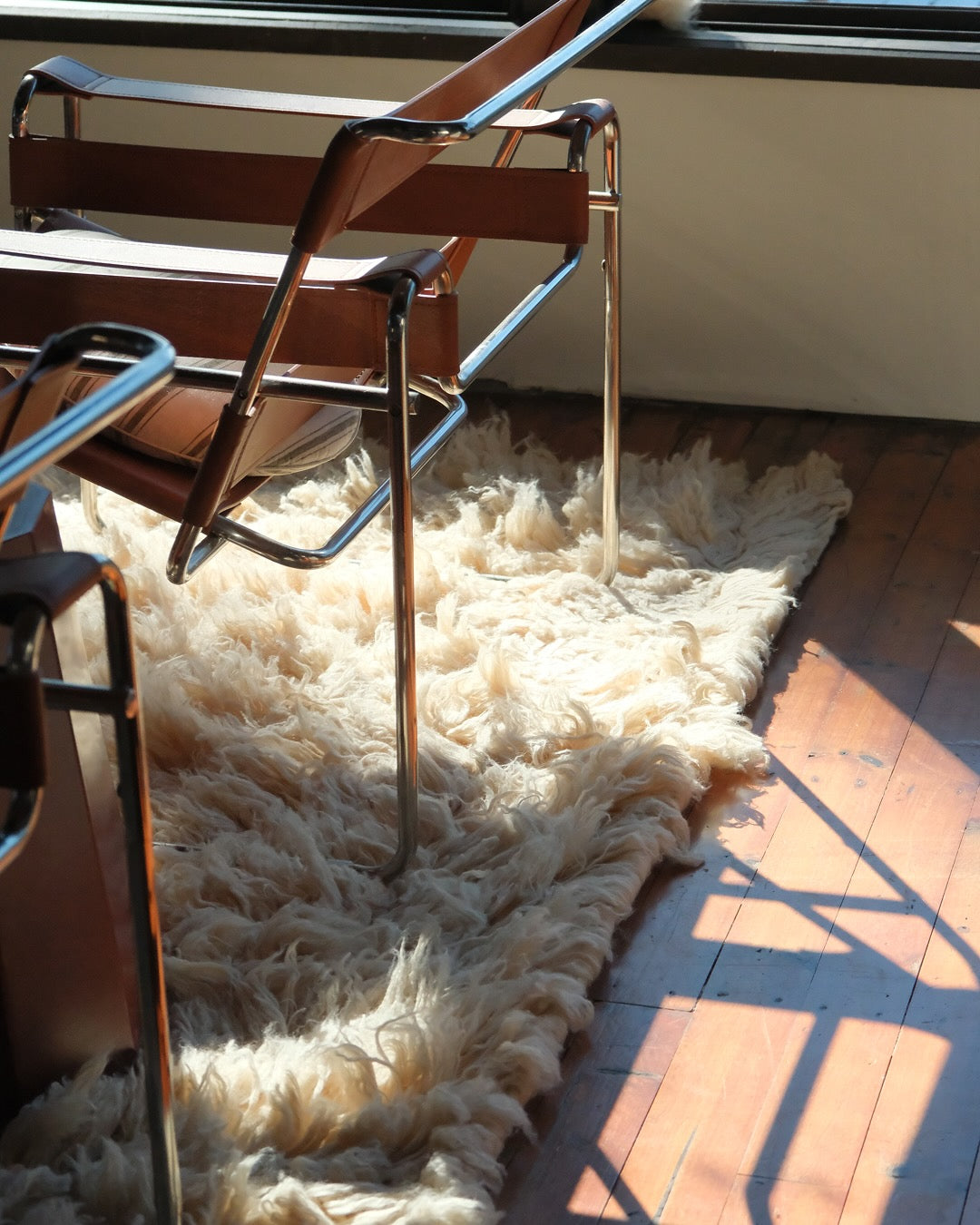 Oracene Beige Deep Pile Wool Shag Rug