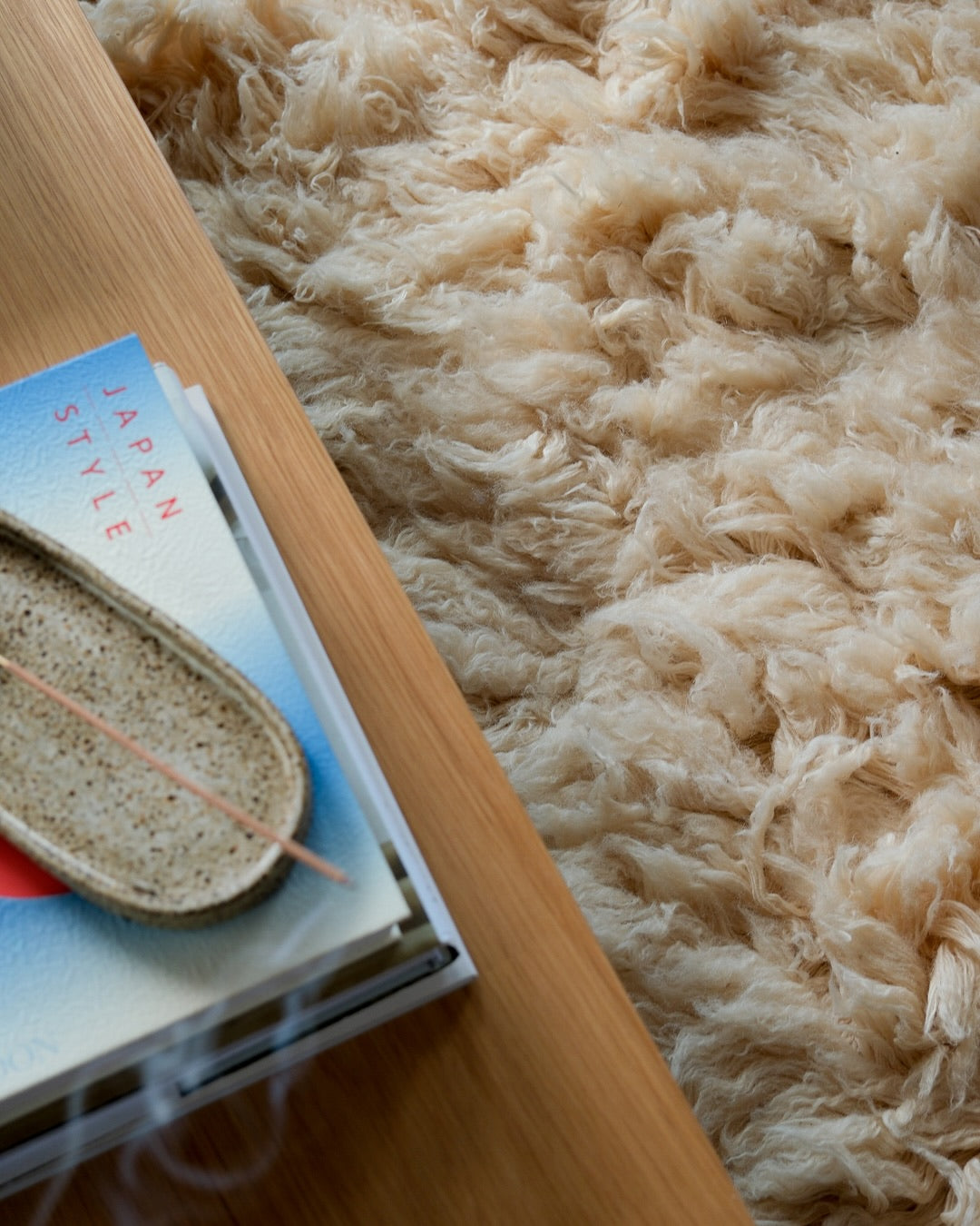 Oracene Beige Deep Pile Wool Shag Rug