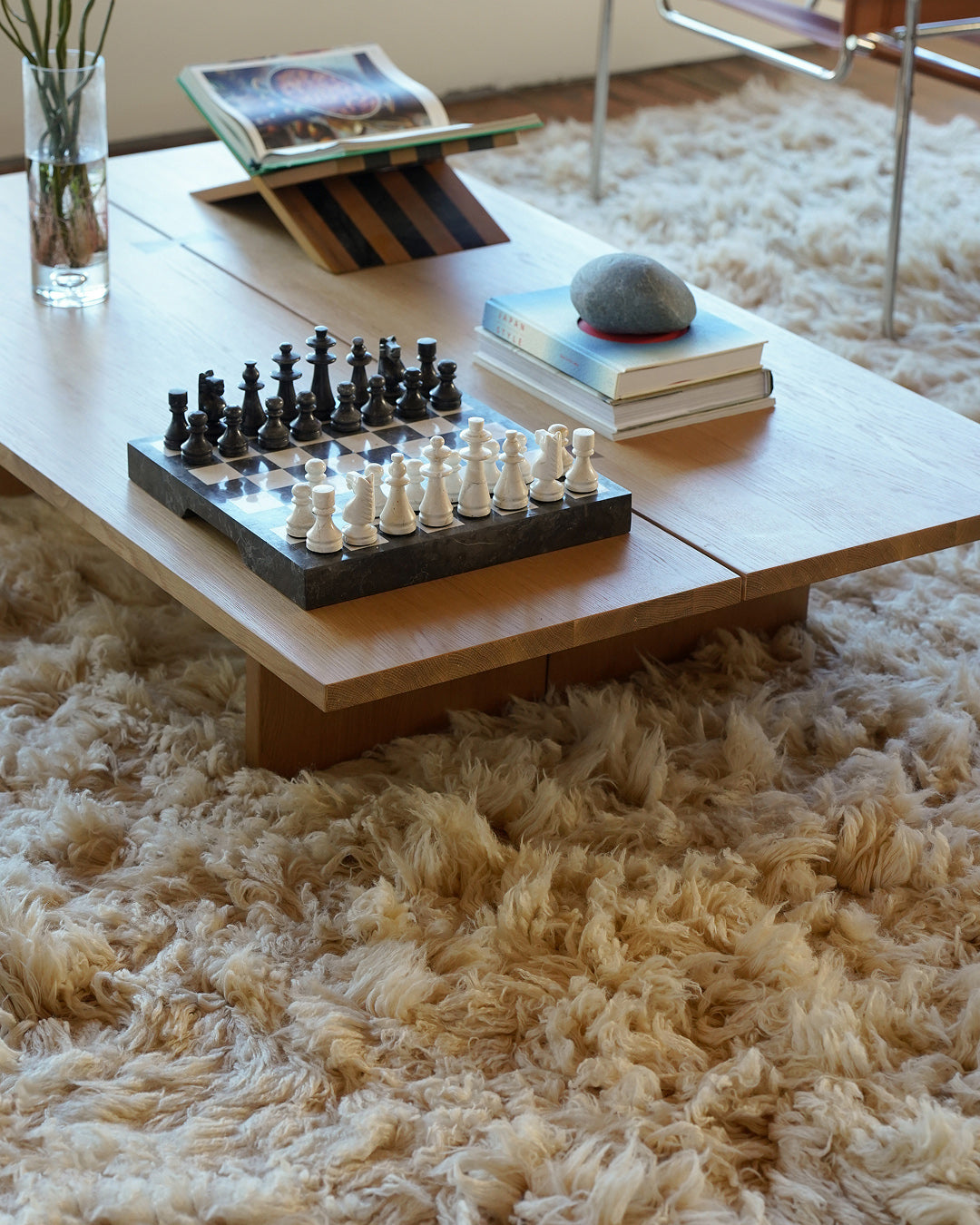 Oracene Beige Deep Pile Wool Shag Rug