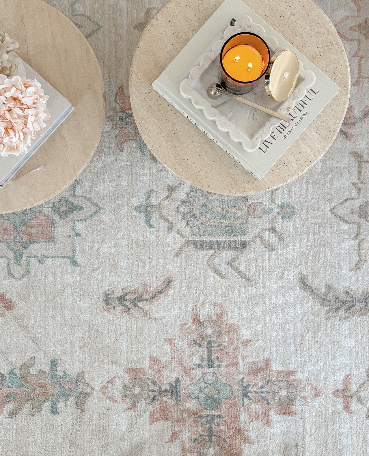 Pebblebrook Cream and Pink Traditional Rug