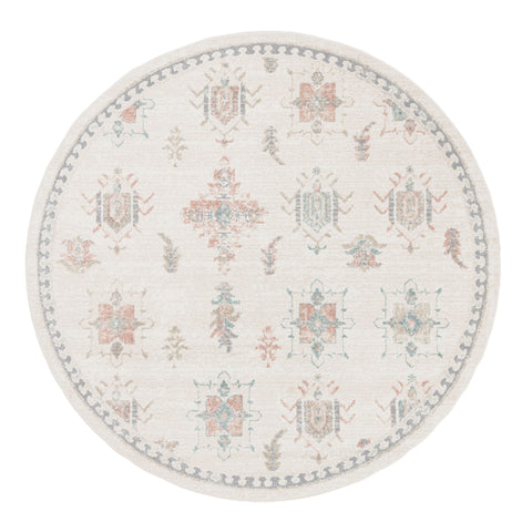 Pebblebrook Cream and Pink Traditional Round Rug