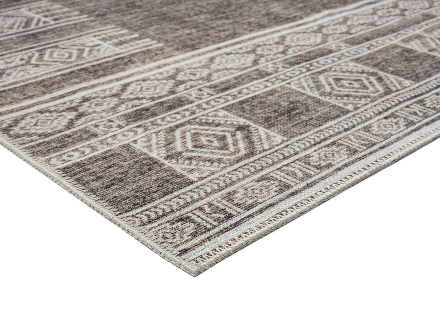 Raia Charcoal and Grey Tribal Distressed Washable Rug