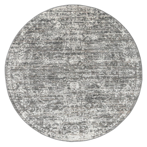 Raina Charcoal Grey And Ivory Traditional Distressed Round Rug