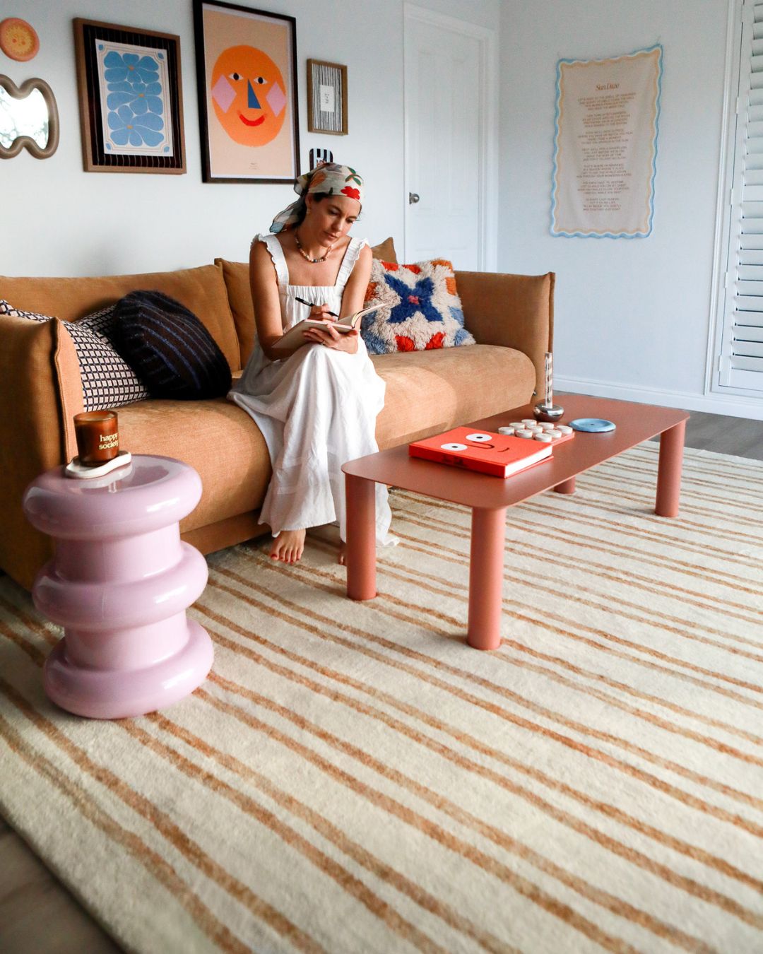 Rhow Neutral Striped Washable Rug
