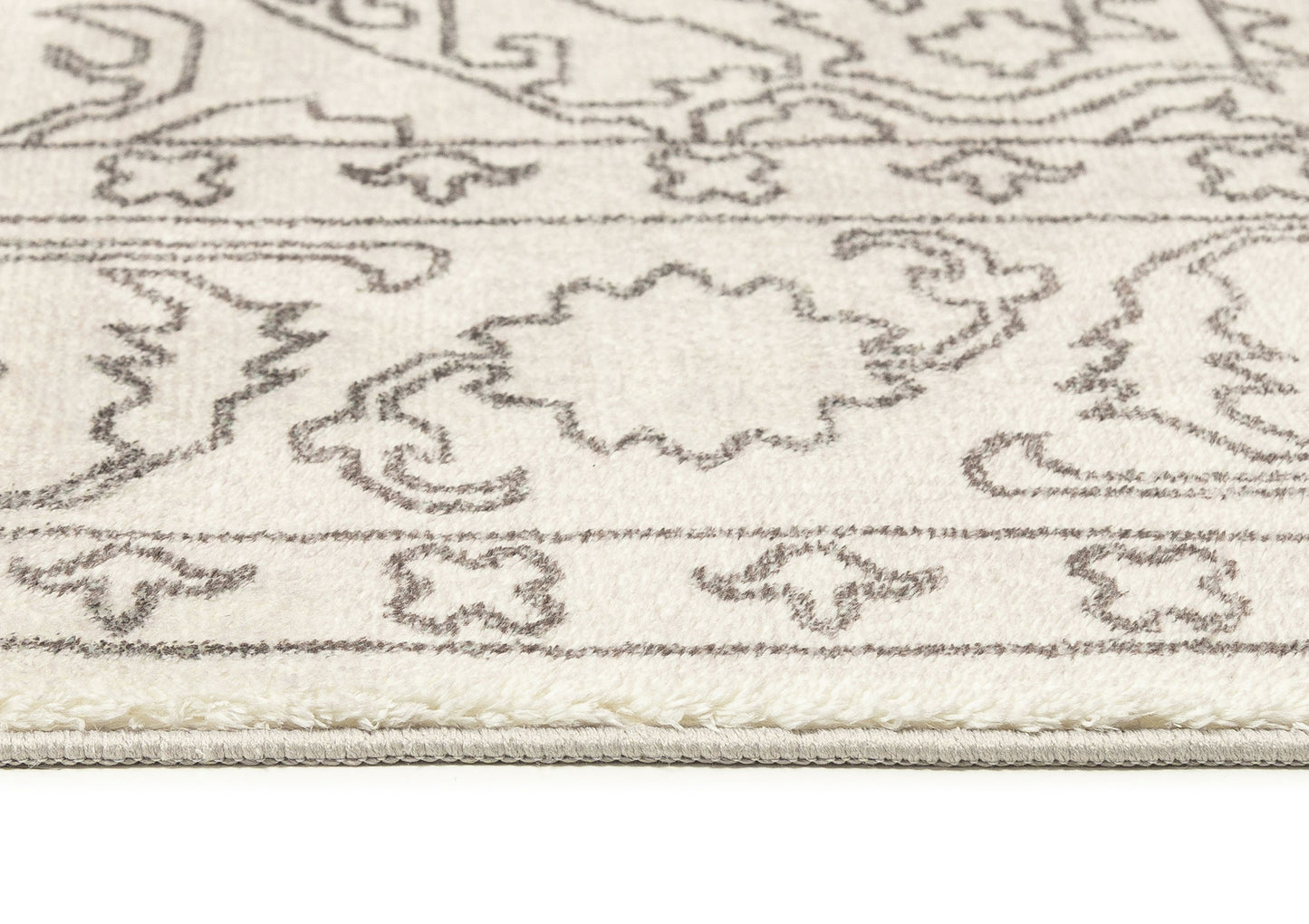 Rosalie Grey Cream Traditional Distressed Washable Rug