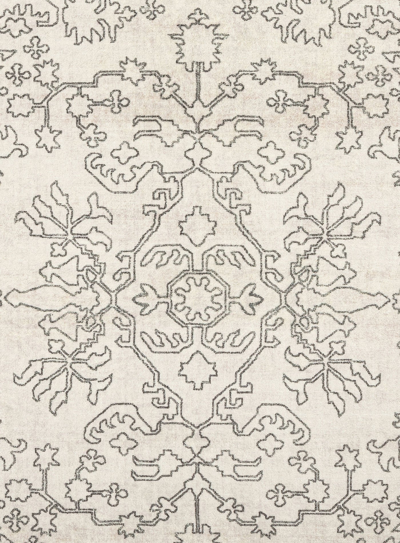 Rosalie Grey Cream Traditional Distressed Washable Rug