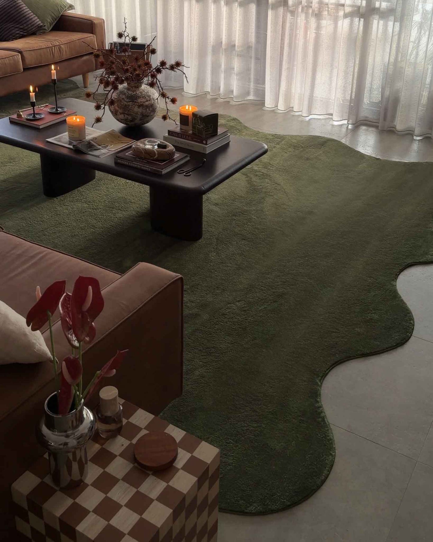 Sandara Olive Scallop Washable Rug