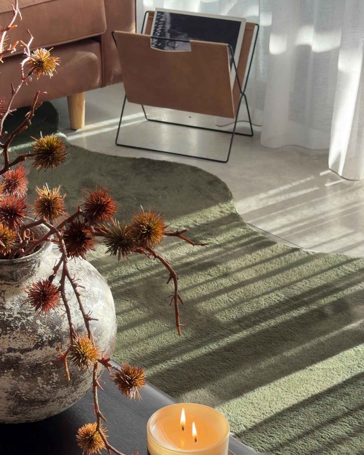 Sandara Olive Scallop Washable Rug