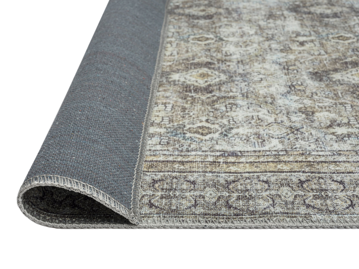 Santi Green and Grey Traditional Distressed Washable Rug
