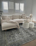 Santi Green and Grey Traditional Distressed Washable Rug