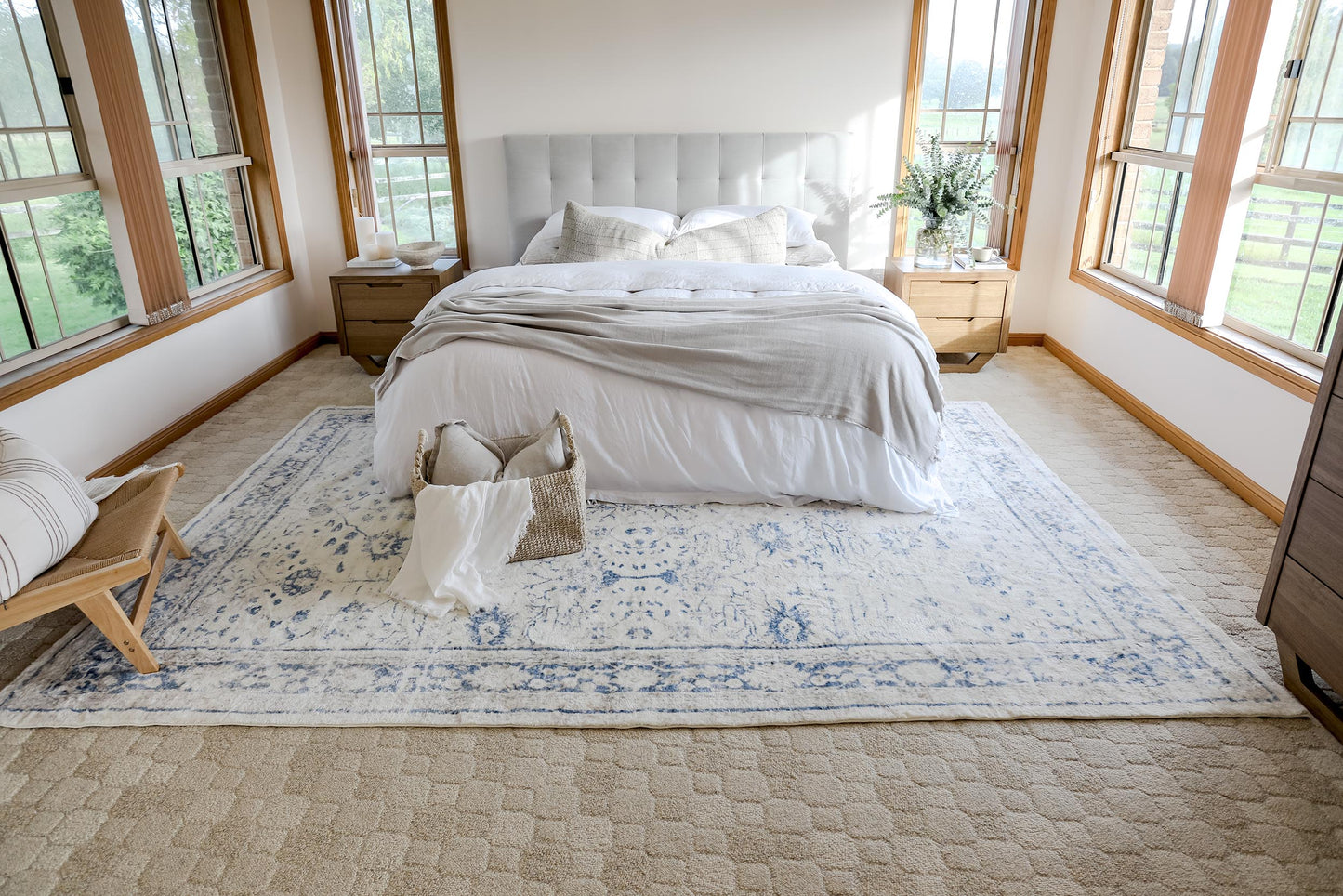 Sarafina Blue and Grey Distressed Washable Rug