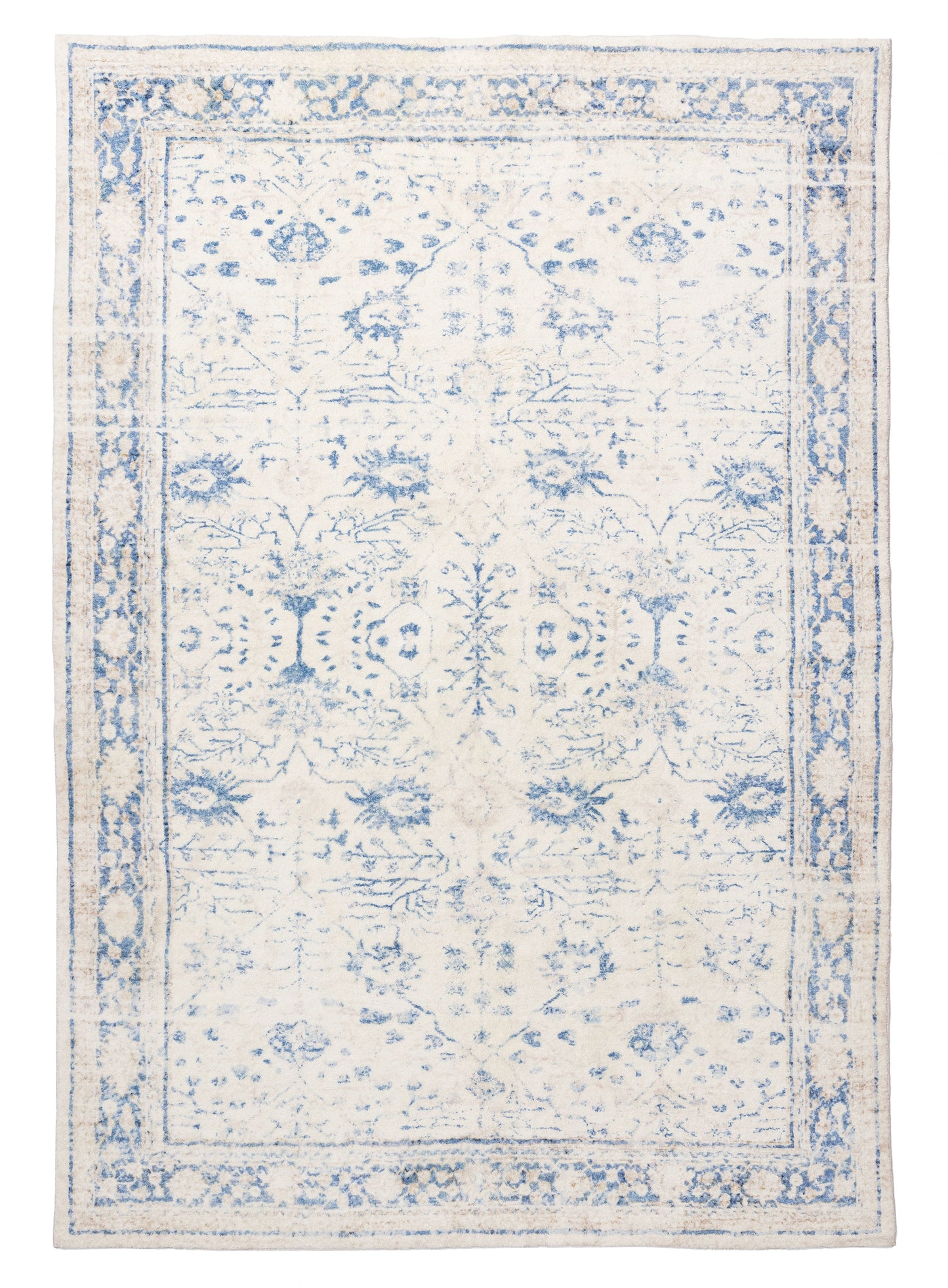 Sarafina Blue and Grey Distressed Washable Rug