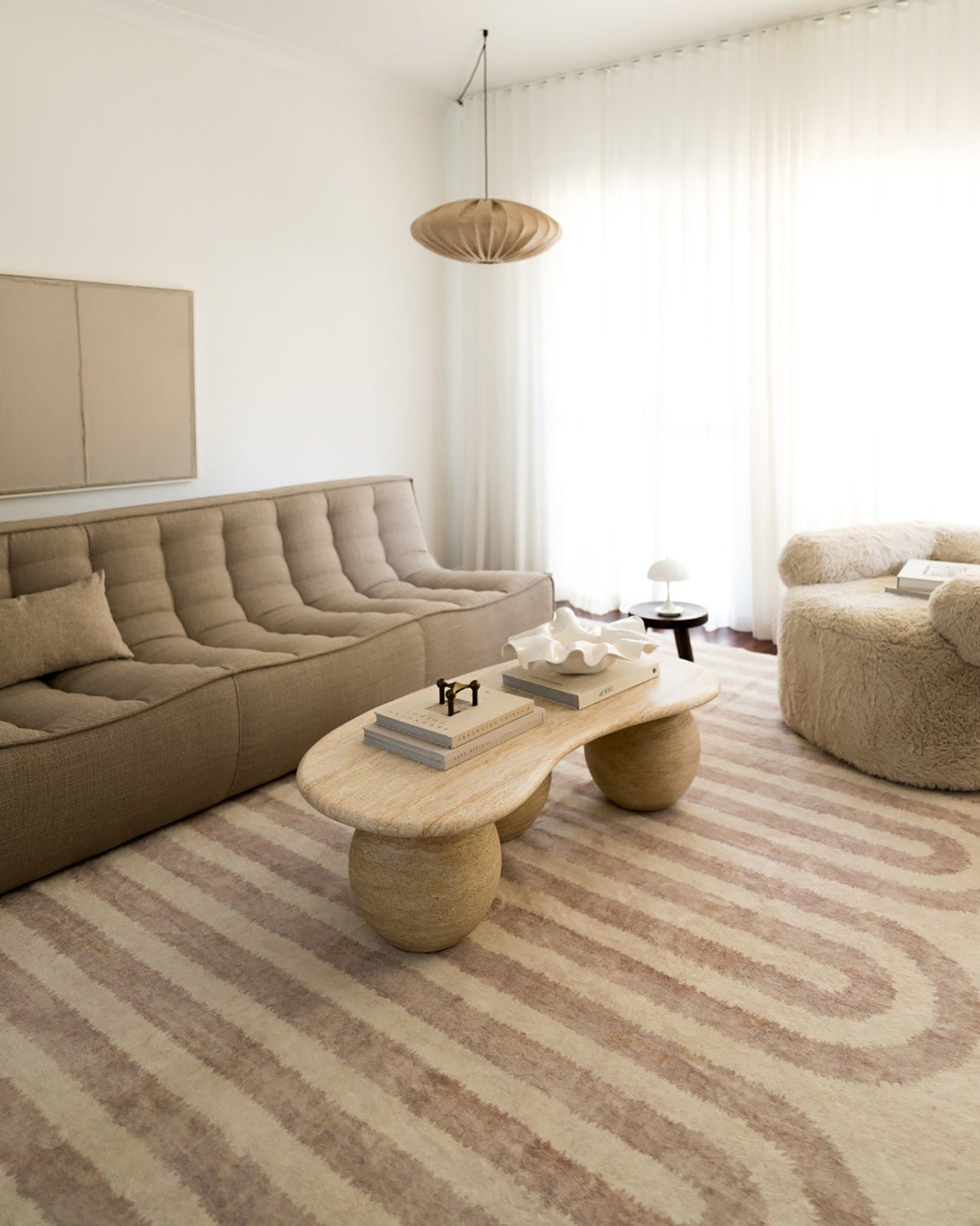 Sargola Ivory Curve Pattern Washable Rug