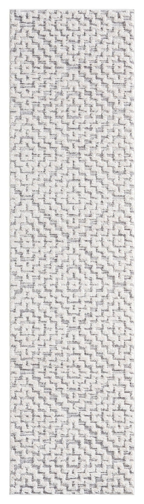 Sarita Ivory and Grey Geometric Textured Runner Rug