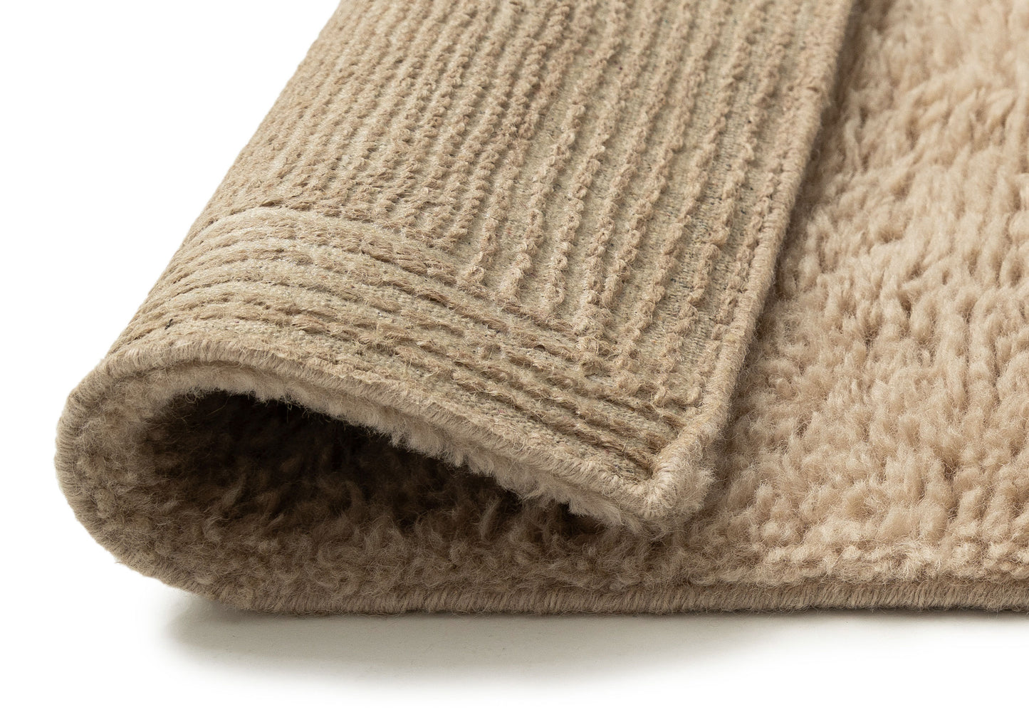 Sauren Beige Geometric Wool Shag Rug