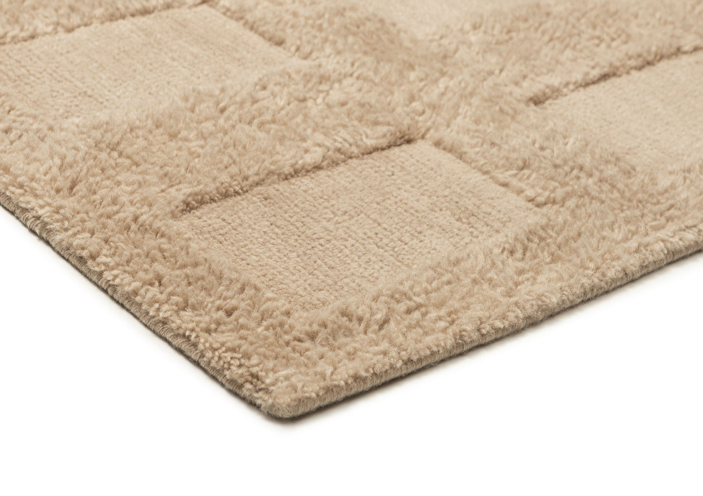 Sauren Beige Geometric Wool Shag Rug