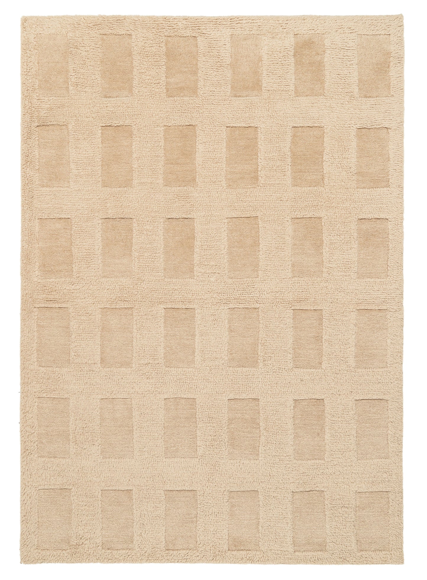 Sauren Beige Geometric Wool Shag Rug