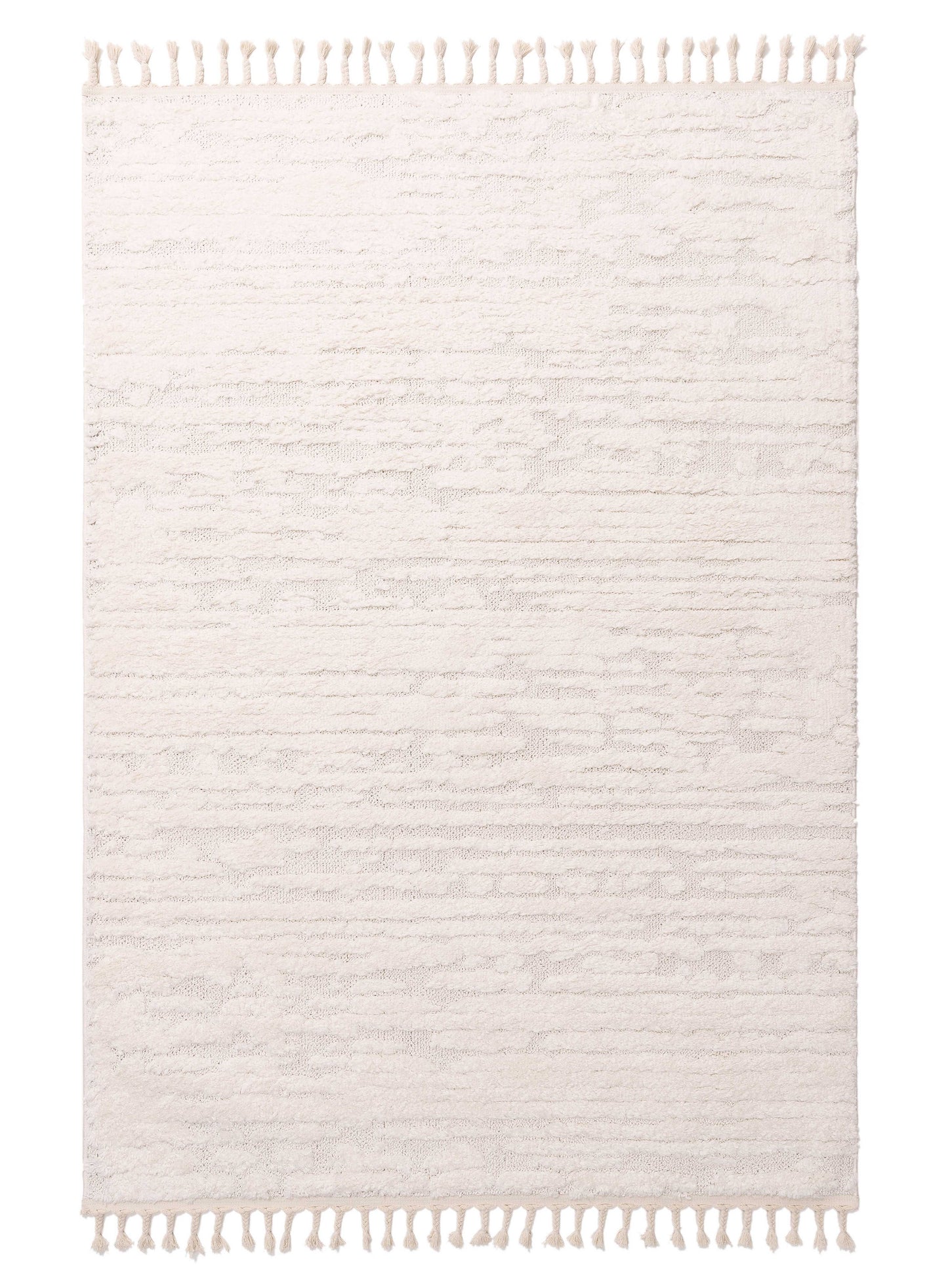Serena Ivory Cream Textured Tassel Rug
