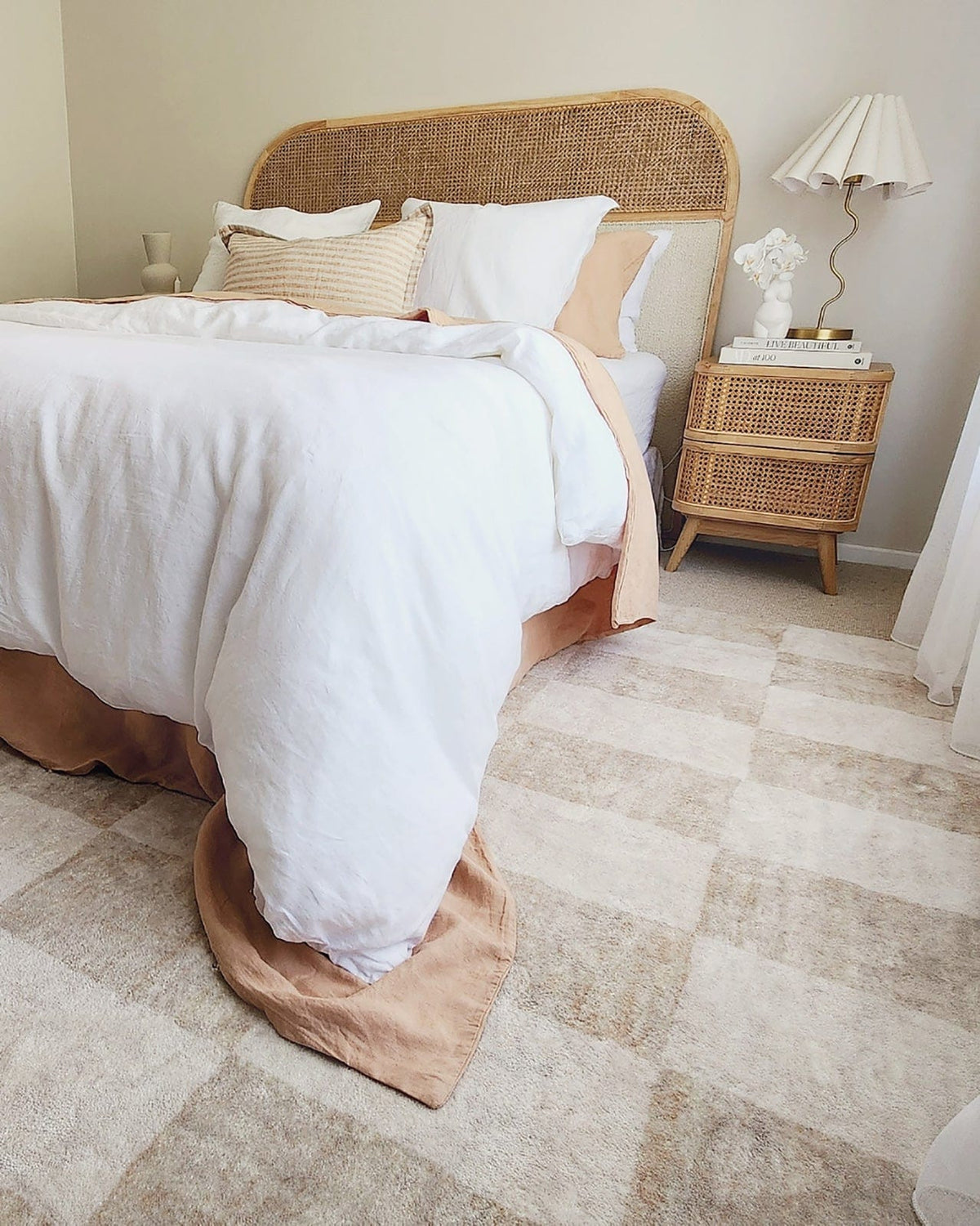 Check Rug Neutral Shira Neutral Beige Checkered Washable Rug