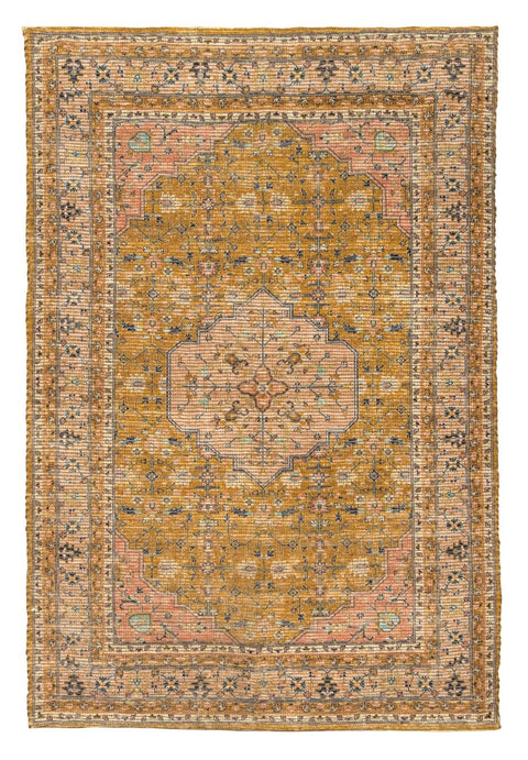 Sissa Mustard and Peach Floral Distressed Rug