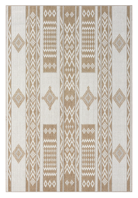 Sitaah Brown and Ivory Tribal Flatweave Indoor Outdoor Rug