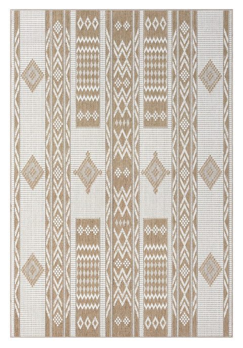 Sitaah Brown and Ivory Tribal Flatweave Indoor Outdoor Rug