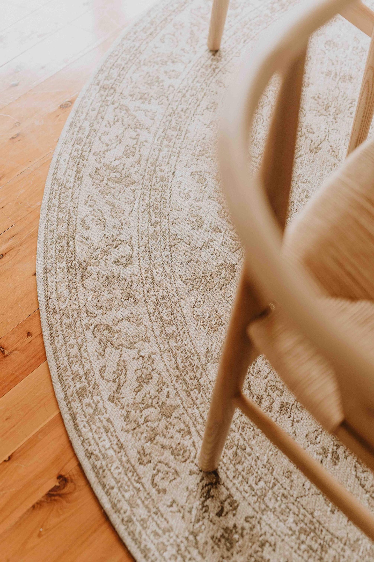 Moselle Beige and Brown Floral Distressed Round Rug