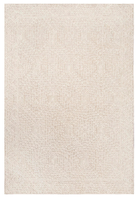 Takalo Beige and Ivory Textured Tribal Rug